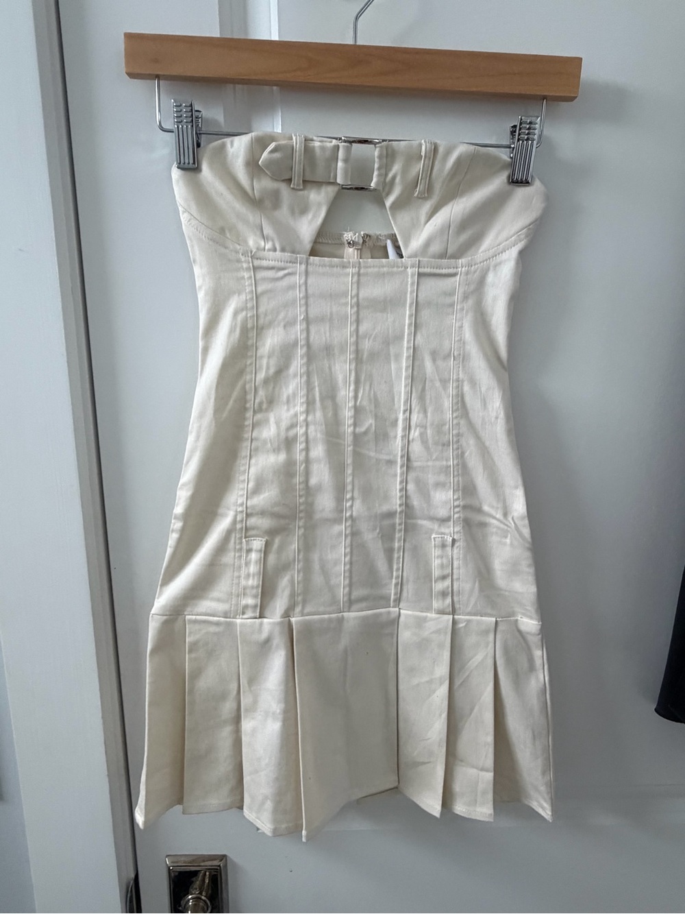 Peppermayo Strapless Cream Pleated-Hem Dress